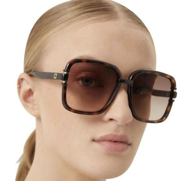 NEW Gucci GG1066S 002 Havana Brown Gradient Butterfly Women Sunglasses - Picture 3 of 12